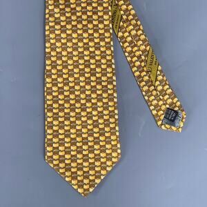 VALENTINO Yellow Brown Abstract Silk Tie